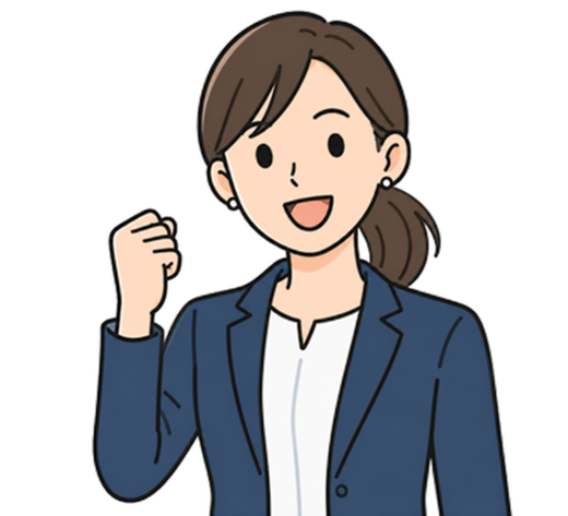 ガッツポーズをする女性社員のイラスト